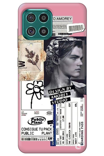 WANNA PROTECT Samsung A22 Pink Premium Velvet Inside Collage Patterned Silico...