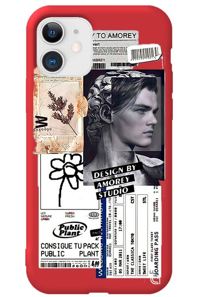 WANNA PROTECT iPhone 11 Red Premium Velvet Inside Collage Patterned Silicone ...