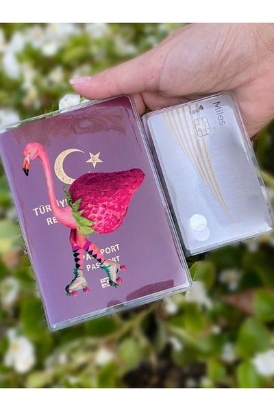 Cekuonline Funky Flamingo Patterned Universal Transparent Passport Case Model Suitable for All Country Passports
