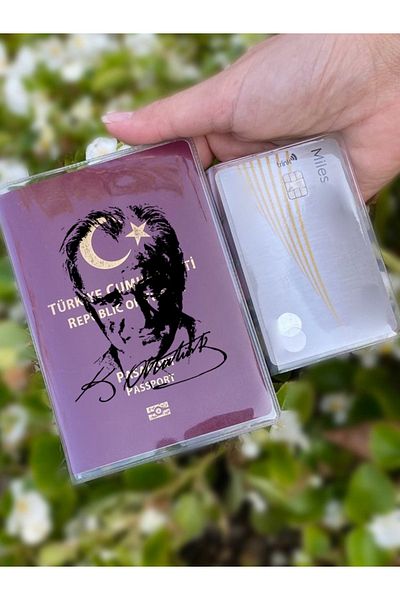 Cekuonline Ataturk Patterned Universal Transparent Passport Cover Model Suitable for All Country Passports