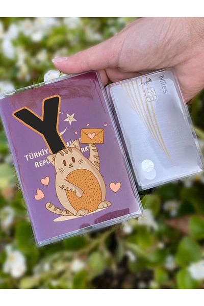 Cekuonline Cat and Letter Y Patterned Universal Transparent Passport Case Model Suitable for All Country Passports