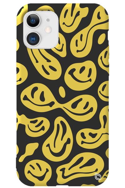 WANNA PROTECT iPhone 11 Yellow Premium Velvet Inside Smile Patterned Silicone...