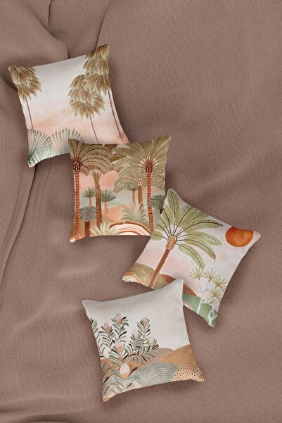 Dekomall Husă de pernă Saffran Palms, cu două fețe, 4 piese, 068