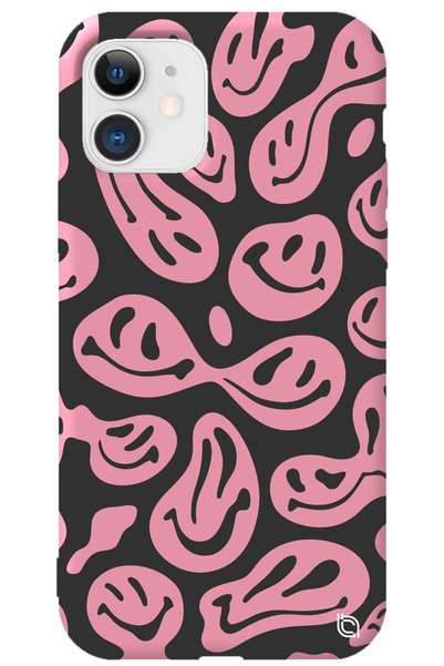 WANNA PROTECT iPhone 12 Pink Premium Velvet Smile Patterned Silicone Phone Case