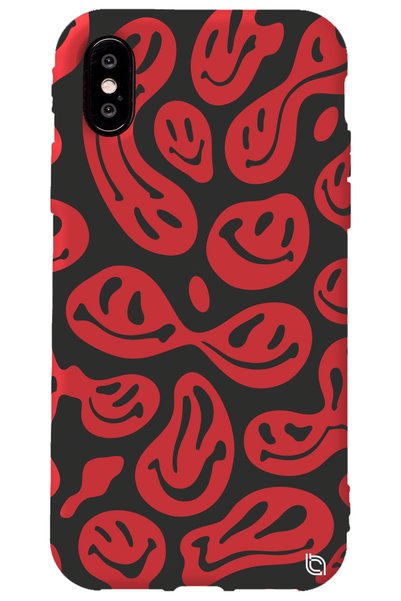 WANNA PROTECT iPhone XS Red Premium Velvet Smile Patterned Silicone Phone Case