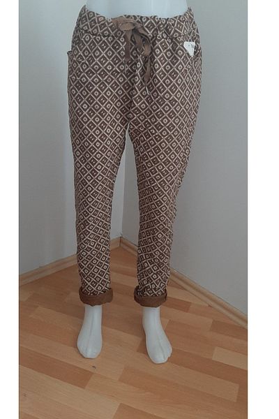 AYASOFYA OTANTIK Women's Italian Brown Patterned Narrow Leg Skinny Trousers