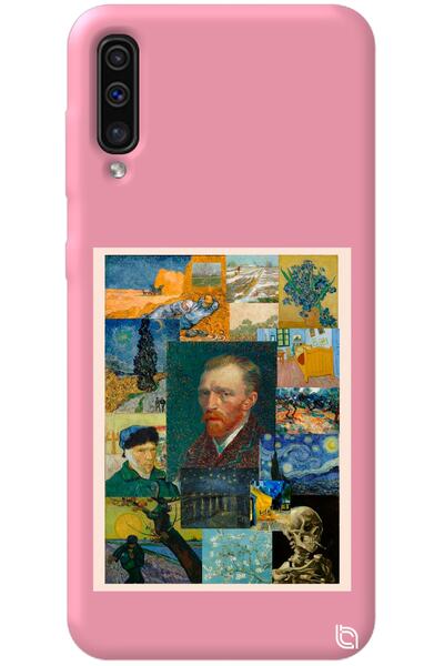 WANNA PROTECT Samsung A50 Pink Premium Velvet Inside Van Gogh Patterned Silic...