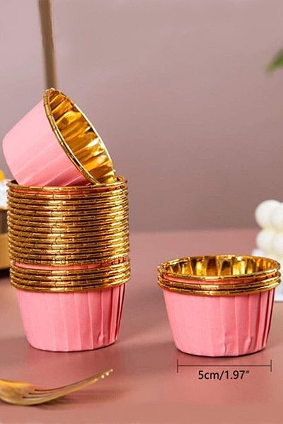 DÜVENCİ TİCARET Mini Party Store - Pack of 20 Pink Gold Muffin Cake Cupcake Molds