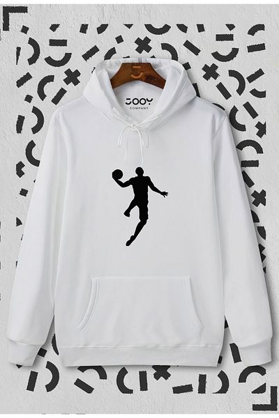 Jooy Company Μπλούζα με στάμπα μπασκετμπολίστας με λευκή κουκούλα