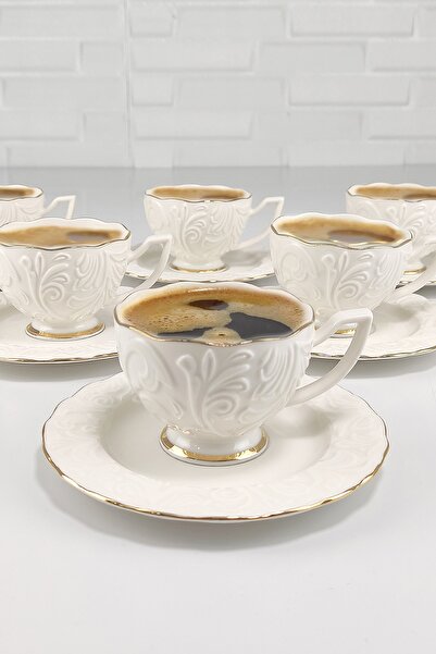 Digithome مجموعة أكواب القهوة المذهبة من البورسلين لستة أشخاص - روزن-100 C320.045