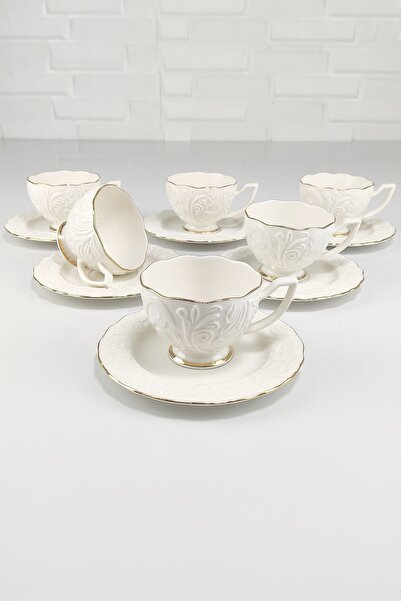 Digithome مجموعة أكواب القهوة المذهبة من البورسلين لستة أشخاص - روزن-100 C320.045