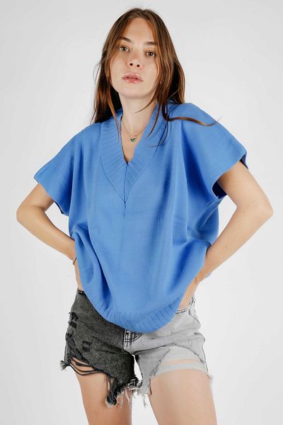 Shivi Fashion Women's V-Neck Casual Blue Sweater