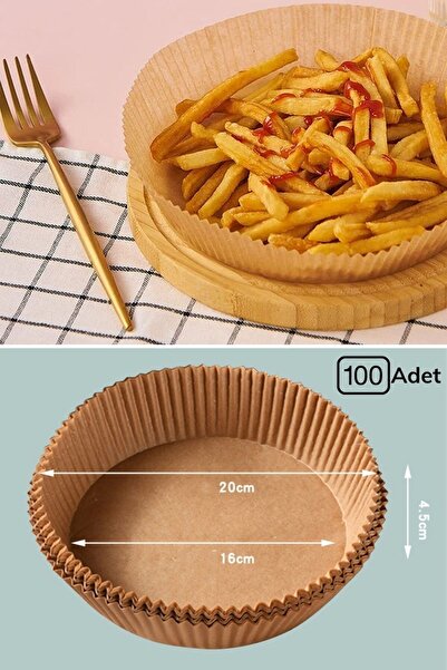 Buffer ® 100 Adet Air Fryer Pişirme Kağıdı Tek Kullanımlık Yağ Geçirmez Kağıt Yuvarlak Tabak Model
