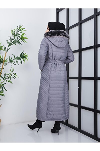 lurex moda Double Patterned Long Quilted Coat