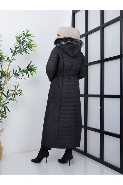 lurex moda Μακρύ καπιτονέ παλτό με διπλό σχέδιο