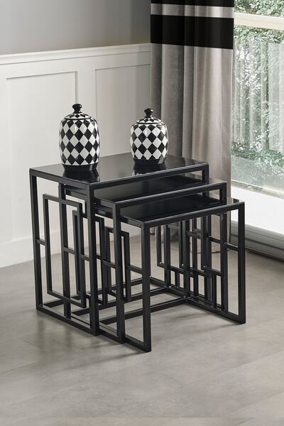 Sawoli Home Nova Siyah Metal Ayak Füme Aynalı Zigon Sehpa