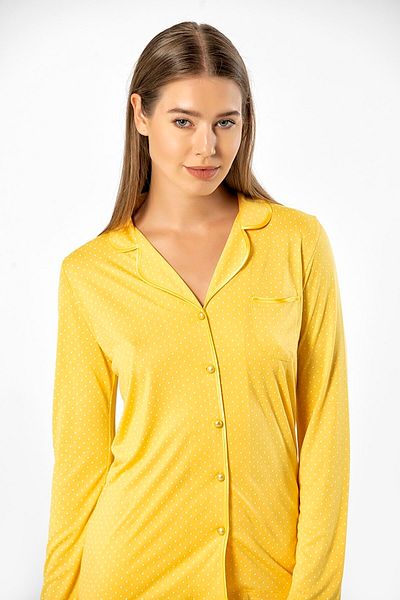 TÜREN Long Sleeve, Front Button, Seasonal, Women's Shirt Pajamas Yellow