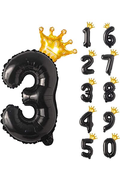 Patladı Gitti 3 Three Black Foil And King Crown Party Celebration Set