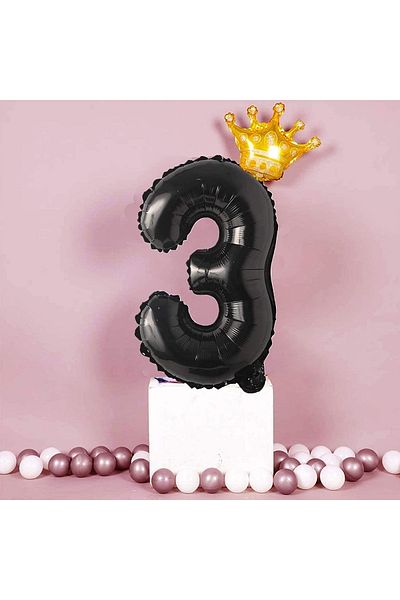 Patladı Gitti 3 Three Black Foil And King Crown Party Celebration Set