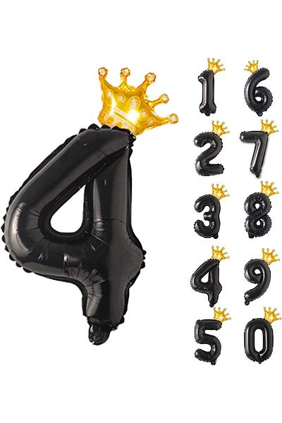 Patladı Gitti 4 Black Foil And King Crown Party Celebration Set