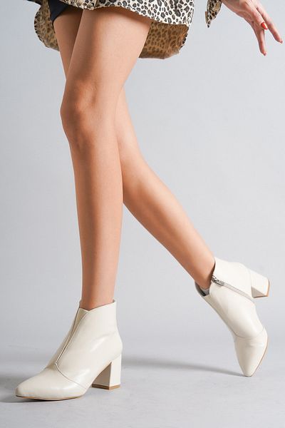 Deripabuc Genuine Leather Cream Women's Heeled Leather Boots Dp02-1924