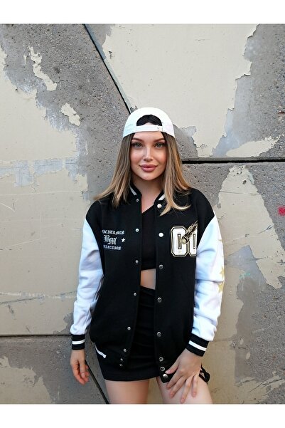 NEWLAKER Unisex Oversize Μαύρο 00 Bomber College Jacket