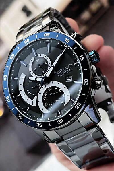 Ferrucci Function Erkek Kol Saati 3 Atm Su Geçirmez Füme Renk Çelik Kordon + Bileklik Elg584