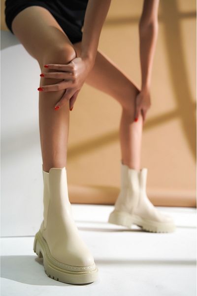 DİVOLYA Spice Beige Skin Side Ελαστική Χοντρή Σόλα Casual Μποτάκια