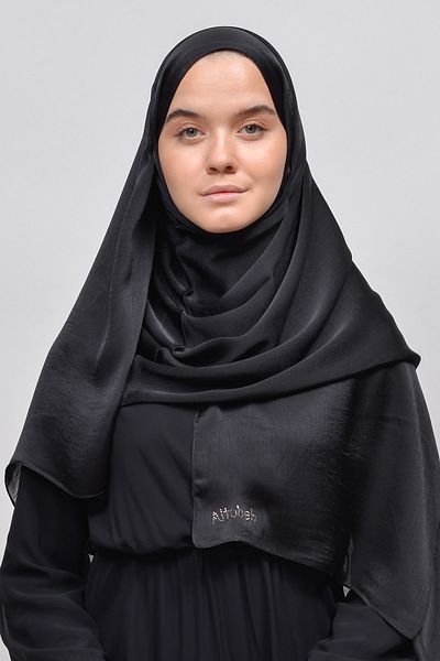 Altobeh Janjan Shiny Satin Textured Hijab Βραδινό Φόρεμα Σιφόν Σάλι-μαύρο