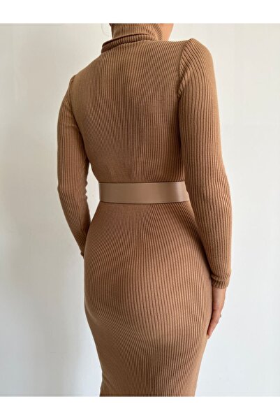 Secret Passion Lingerie Νέα σεζόν Ζώνη Λεπτομέρεια Ζιόν Καφέ Πλεκτό Μίντι Μήκος Βραδινό Φόρεμα και Φόρεμα Homecoming 0167 712