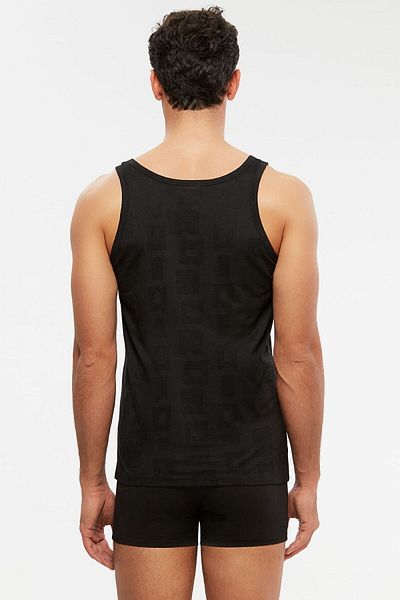 Kom Phoenix Strap Modal Jacquard Pattern Men's Undershirt Black