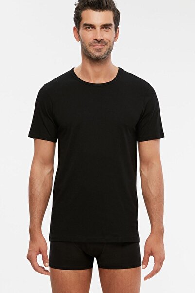 Kom Men's Combed Cotton Short Sleeve 0-collar Undershirt, Pack of 6 Black S-2xl