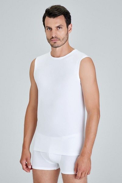 Kom Men's White Zero Sleeve Undershirt, 2-pack