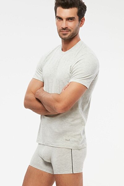 Kom Men's Combed Cotton Lycra Compact Short Sleeve 0-collar T-shirt 2 Pack