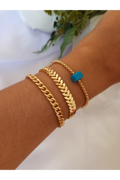 DENİZDENAL مجموعة أساور مطلية بالذهب مكونة من 3 قطع