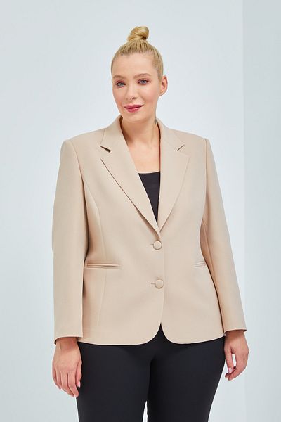 Fagi Women's Large Size Buttoned Classic Stone Color Jacket