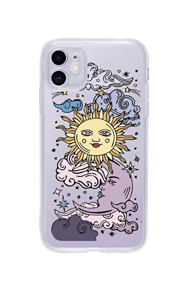 butikcase iPhone 11 Compatible Sun & Moon Patterned Premium Transparent Silicone Case