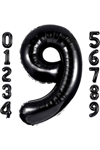 Patladı Gitti 9 بالونات فويل ذات أرقام سوداء مقاس 34 بوصة مقاس 82 سم
