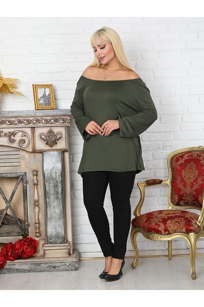 LİKRA Women's Plus Size Madonna Collar Balloon Sleeve Flexible Viscose Blouse