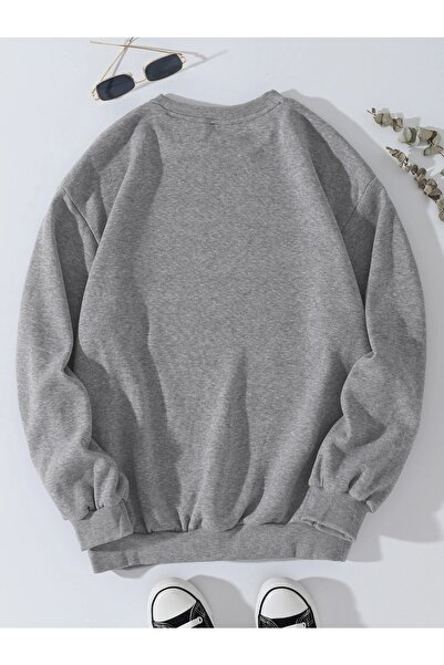 Deocept Γκρι φούτερ Unisex Heart Printed Oversize