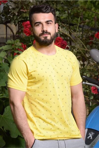 Azıcık Akıllı Men's Yellow Anchor Printed Short Sleeve Crew Neck T-Shirt 20etshcapa