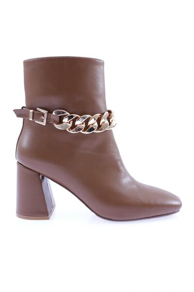 DGN Women's Chain Accessory Heeled Boots Brown 215162821