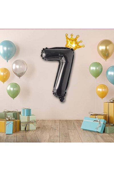 Patladı Gitti 7 Seven Black Foil And King Crown Party Celebration Set