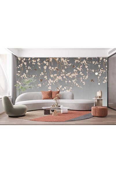 Dekoros Tek Parça Çiçekli Ağaç Poster Duvar Kağıdı