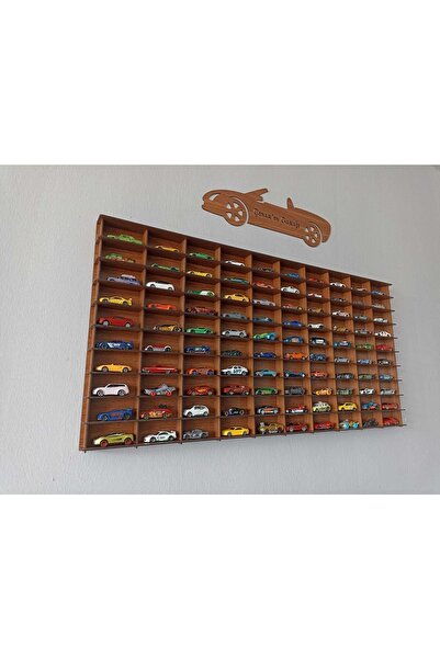 CrDesign Ahşap Araba Rafı 100'lü Dekoratif Ceviz Renk 1/64 Ölçek