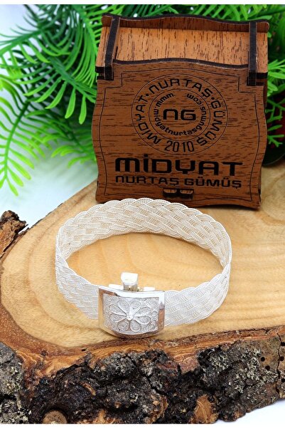 Midyat Nurtaş Gümüş Çiçek Motifli 1000 Ayar Trabzon Hasırı Gümüş Bileklik 201...