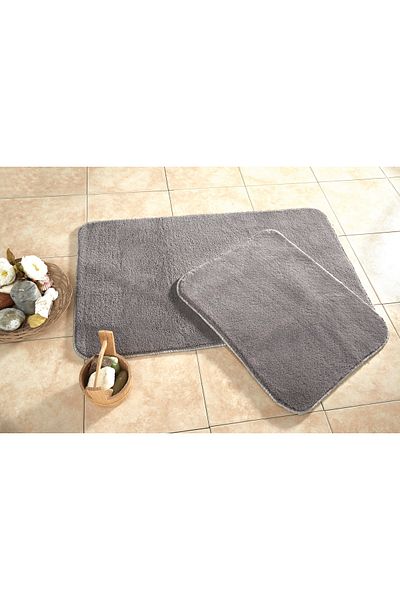 ELVİRAHOME Non-Slip Base 2-Piece Anthracite Washable Plush Bath Mat, Bathroom Rug, Toilet Seat Set