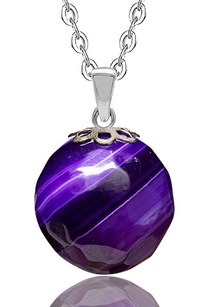 Tesbih Atölyesi Certified Veined Purple Agate Stone Natural Stone Necklace