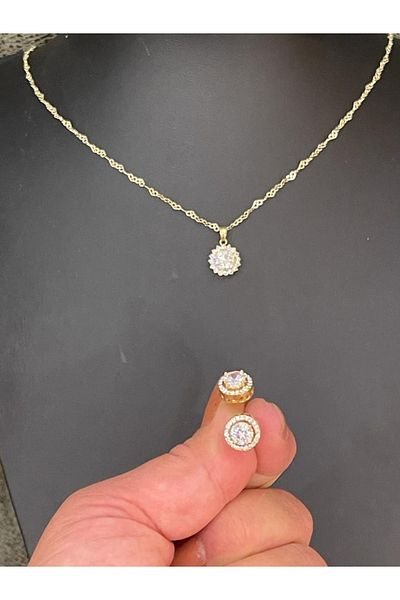 Gönülden Tasarım Zircon Stone Design Necklace Earring Set