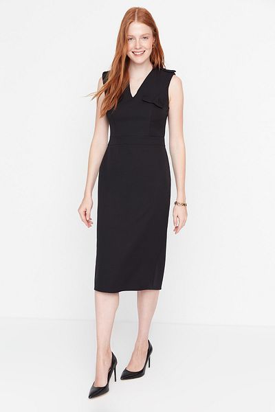 Trendyol Collection Κομψό υφαντό φόρεμα με λεπτομέρεια σε μαύρο τσέπη TWOAW23EL00231